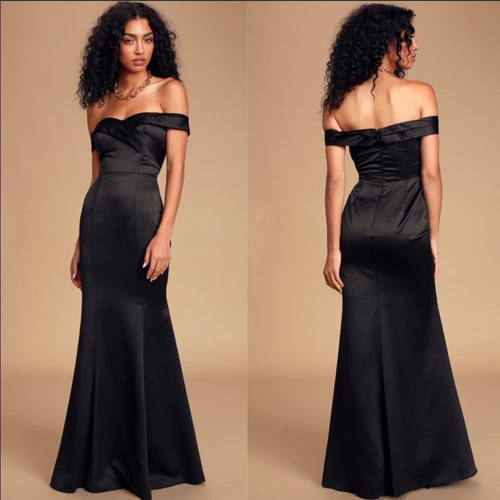 Lulus Adored Forever Black Satin Mermaid Dress